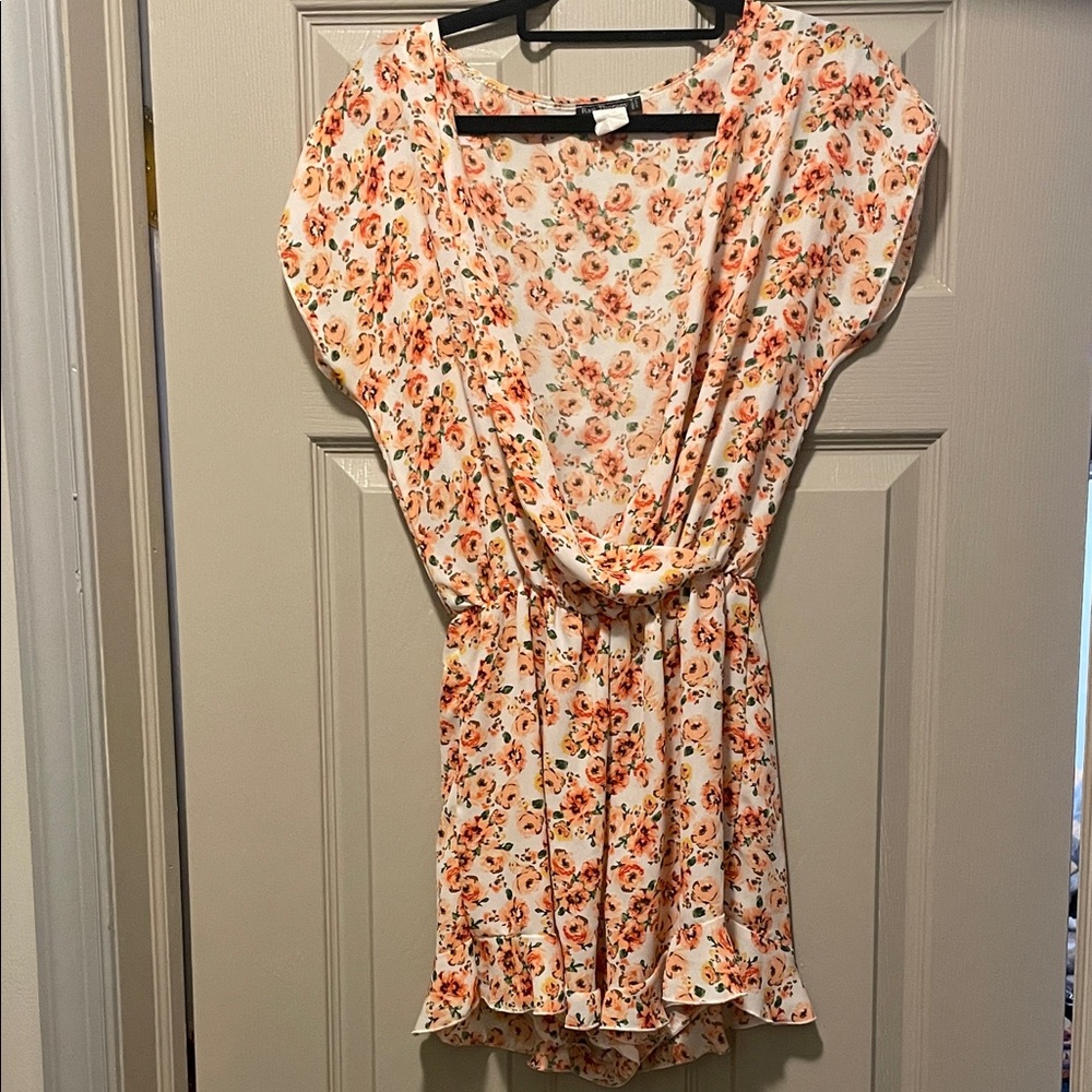 Floral Print Romper with Ruffle Hem